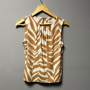 Calvin Klein Tan and White Zebra Print Blouse